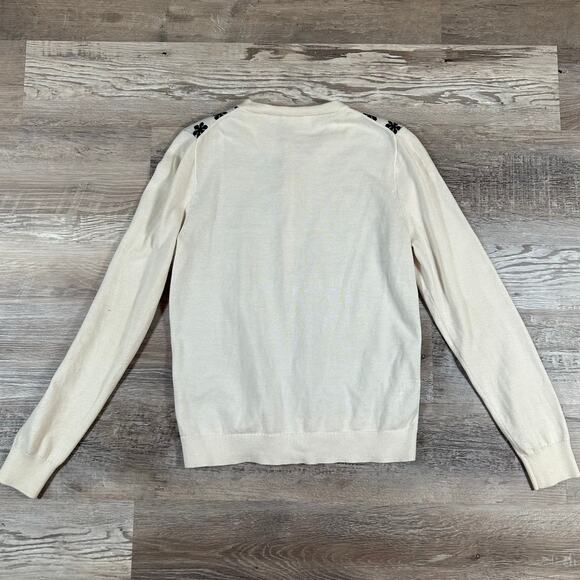 J.Crew Caryn Cardigan Cream Black Daisy Embroidered Sweater Cotton Medium - Picture 2 of 5